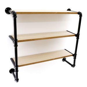 Black Pipe & Wooden Shelves 58cm