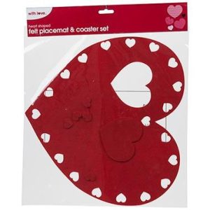 Heart Shaped Felt Placemat and Coaster Set in Bag with Header Card